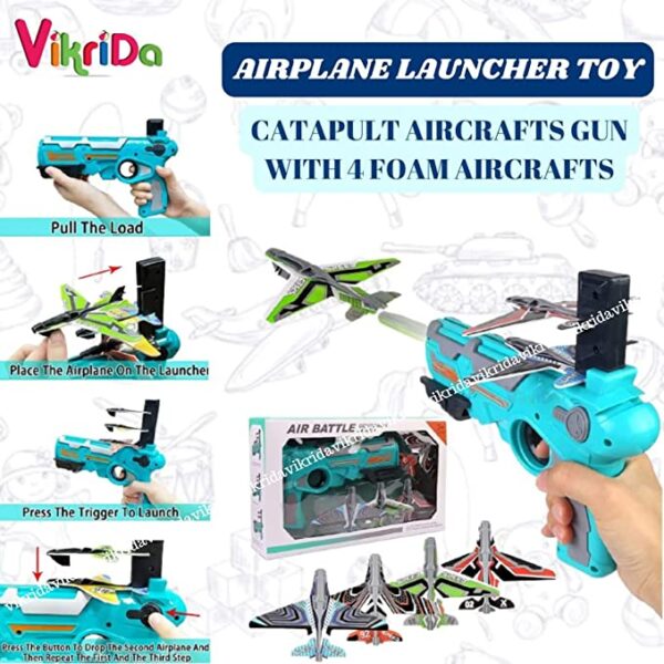 Airplane Launcher Toy Catapult Aircrafts Gun with 4 Foam Planes - Image 3