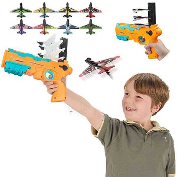 Airplane Launcher Toy Catapult Aircrafts Gun with 4 Foam Planes - Image 2